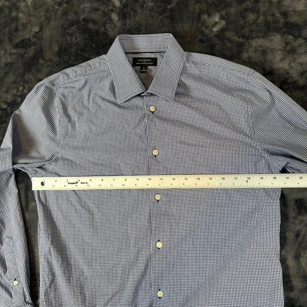 Banana Republic Button Down Mens M Blue Gingham Wrinkle Resistant‎ Slim Fit